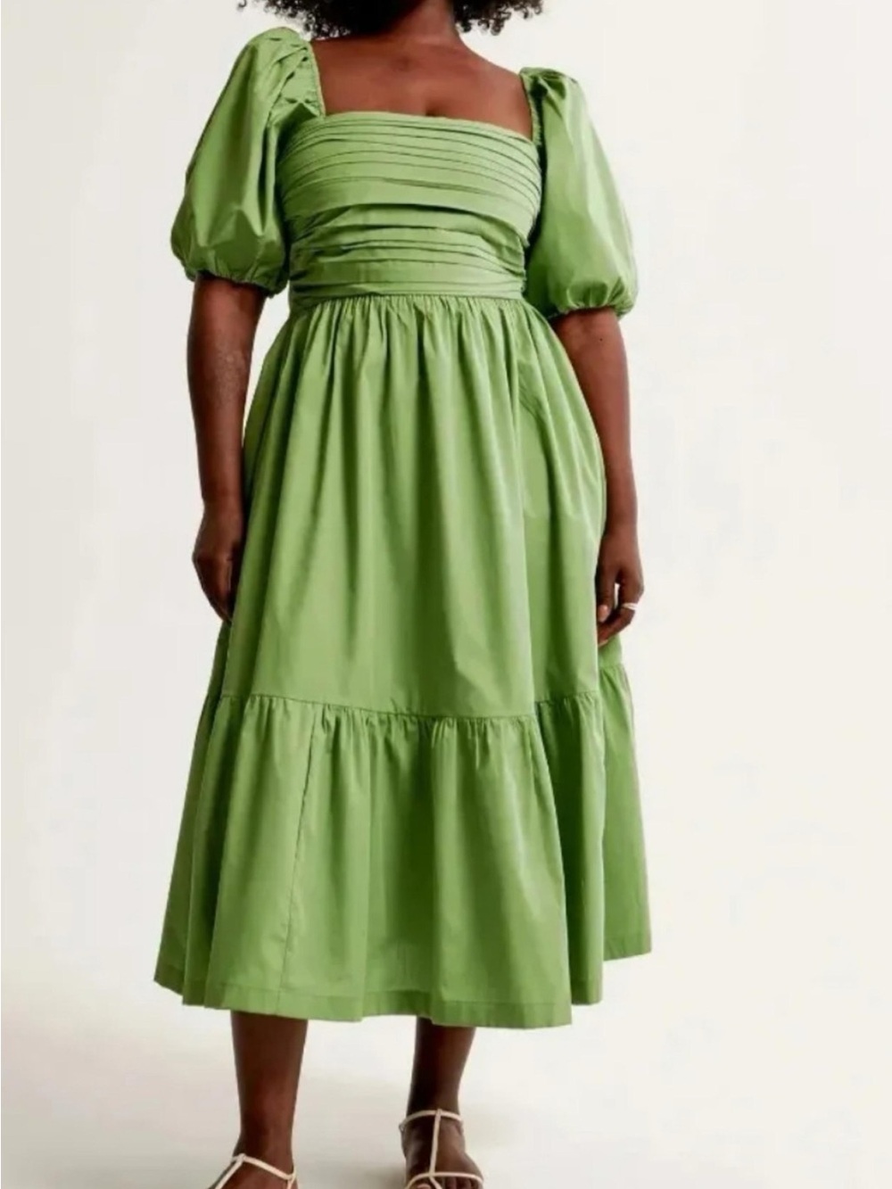 Abercrombie & Fitch Emerson Green Puff Sleeve Midi Dress size MP